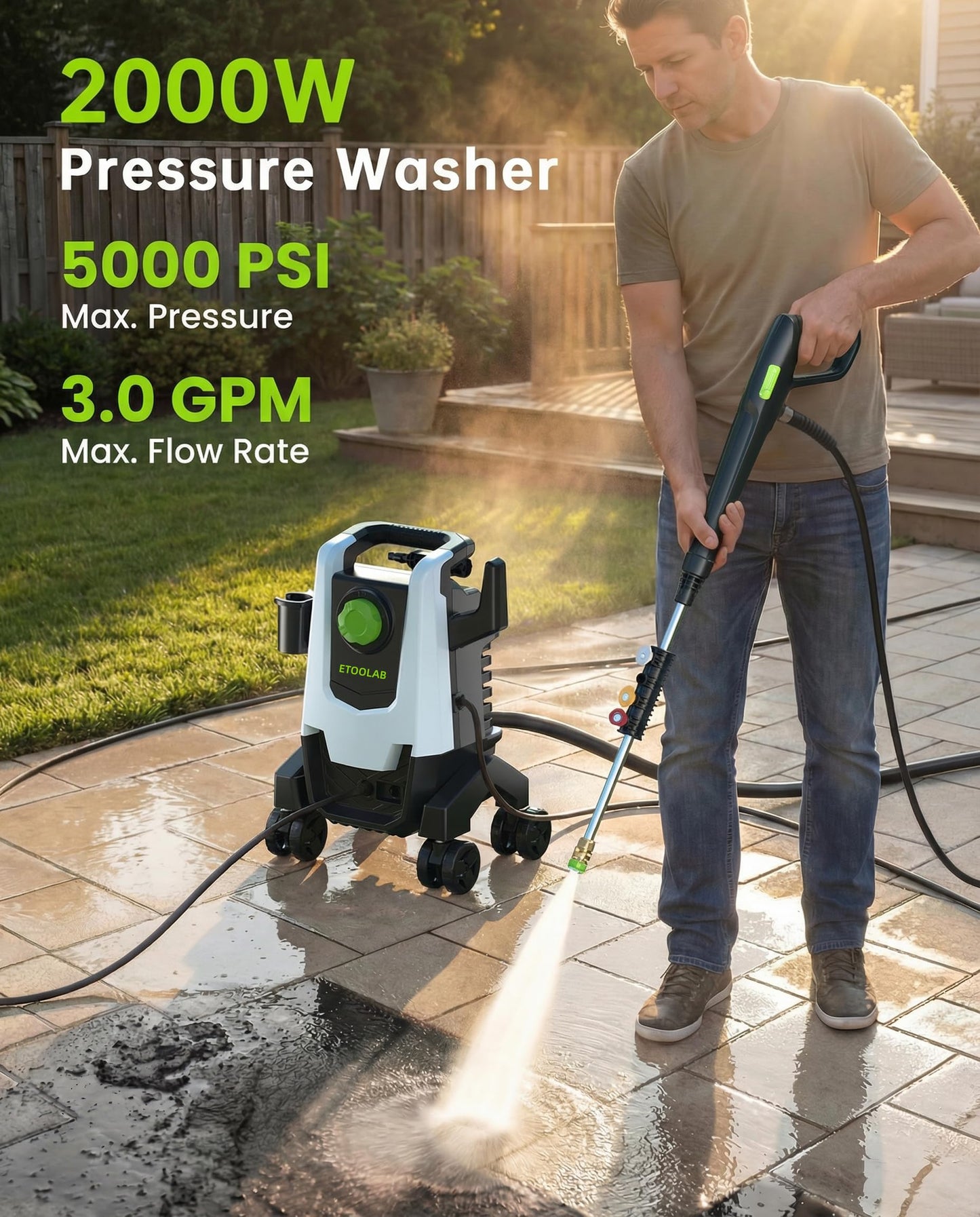 Pressure Washer, Power Washer with Foam Cannon,4 Quick Connect Nozzles, 23FT Hose High Pressure Washer for Cars, Fences, Patios, and Driveway