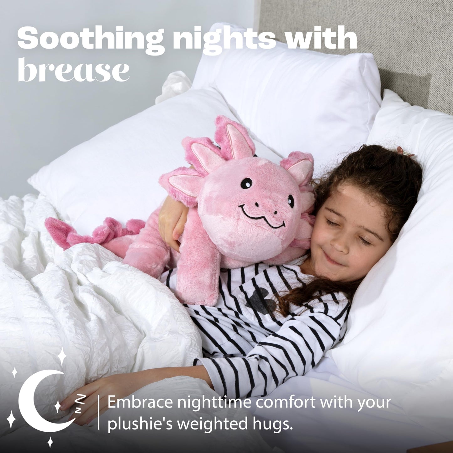 Brease 5 lb Unscented Weighted Pink Axolotl Dragon Stuffed Animal - Soft, Large Plush Toy for Comfort, Calm & Relaxation, Ideal Huggable Companion for Kids & Adults, Perfect Heavy Plushie for All Ages