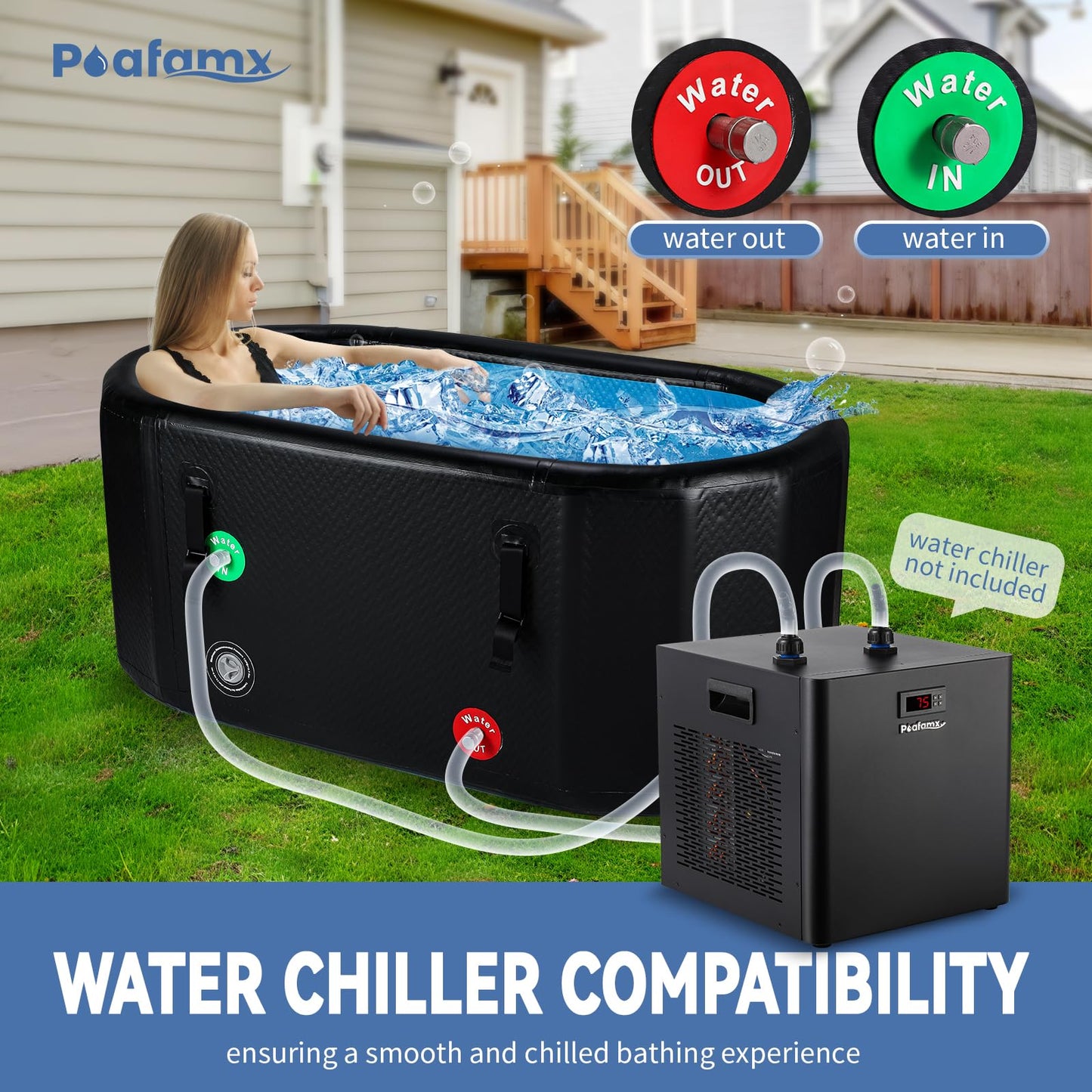 Poafamx Cold Plunge Tub, Inflatable Ice Bath Tub for Athletes Portable XXL Large Capacity with Insulated Cover for Recovery Cold Water Therapy Outdoor Indoor Use (Black, 155 Gal)