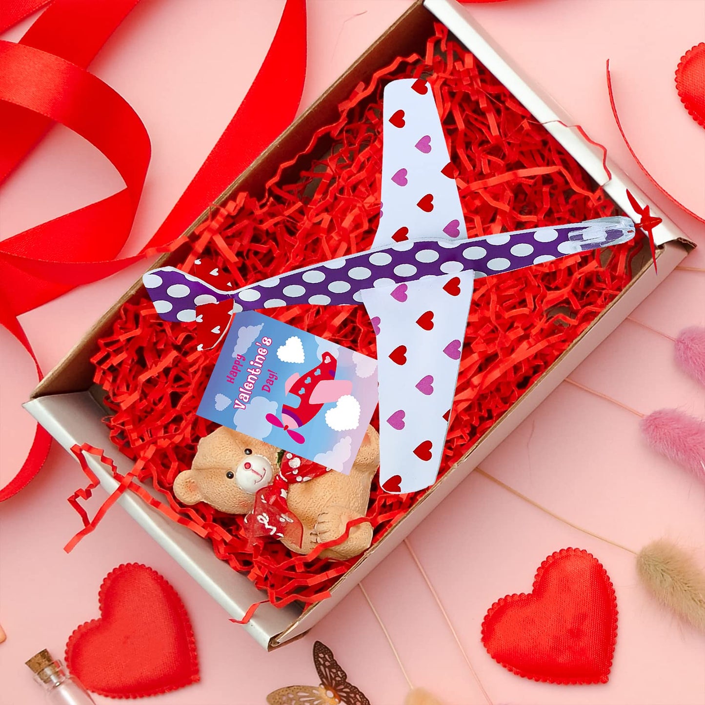 Winlyn 32 Sets Valentines Day Foam Airplanes Glider Planes with Cards for Kids Boys Girls Valentine Planes Party Favors School Classroom Gift Exchange Valentines Treats Prizes Goodie Bag Stuffers Toys