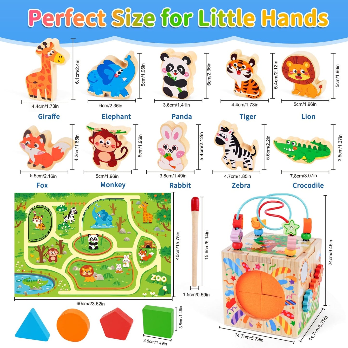 Wooden Activity Cube | Montessori Toys for 1-2 Year Old Toddlers | One Year Old 1st First Birthday Gift | Developmental Toys for 12 Months Baby Boys Girls | Bonus Sorting & Stacking Board (Pink)