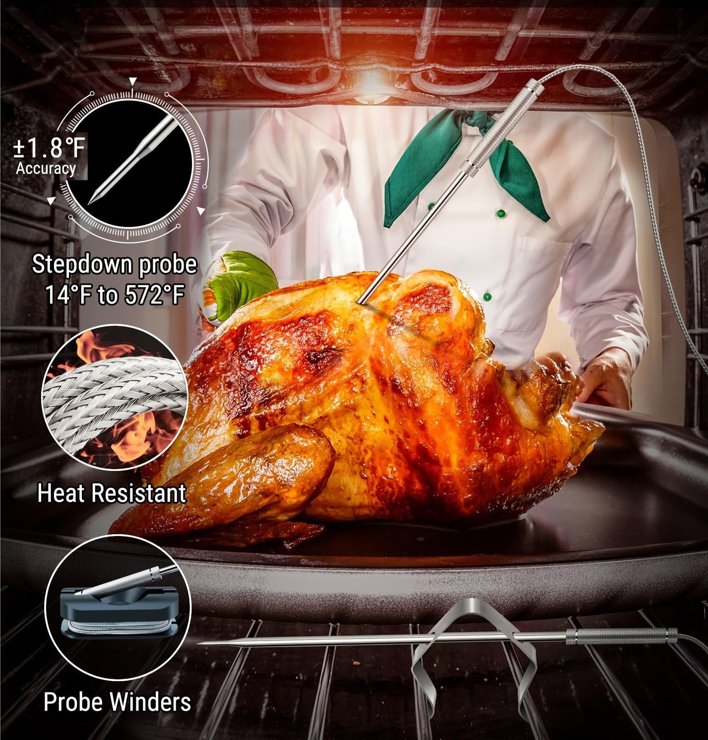 ThermoPro TP826B Backlight 2 Meat Probes 150M Remote Range Barbecue Oven Digital Thermometer for Kitchen Meat Cooking