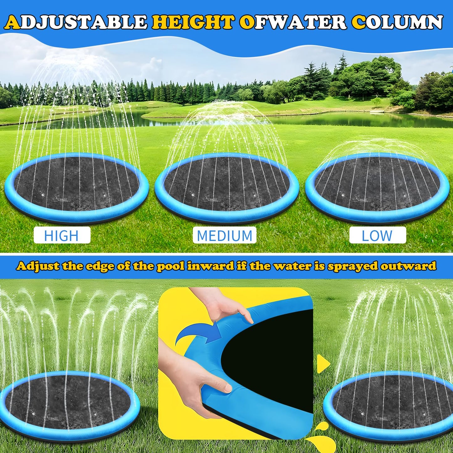 CACSPS 97" Non-Slip Splash Pad for Kids and Dog, Thicken Sprinkler Pool Summer Outdoor Water Toys, Extra Large Backyard Wading Pool for Children Boys & Girls or Pet Dog (Blue)