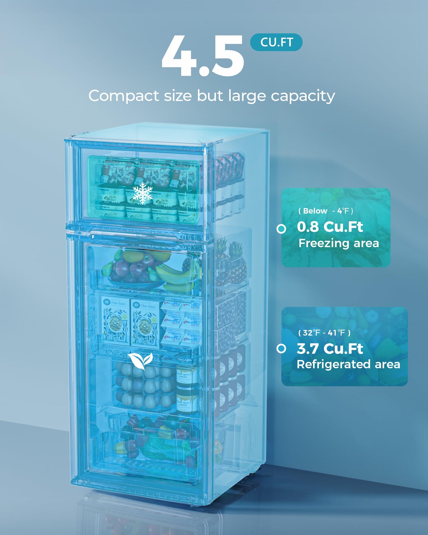 EUHOMY Mini Fridge with Freezer, 4.5 Cu.Ft Mini Refrigerator fridge, 2 door For Bedroom/Dorm/Office/Apartment - Food Storage or Cooling drinks, Silver