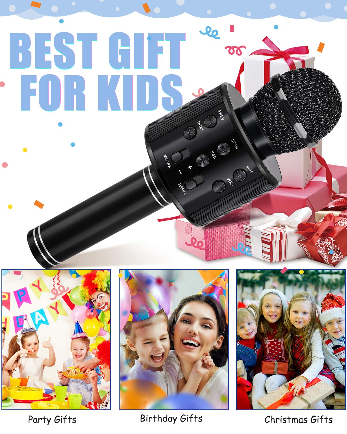 Dodosky Kids Toys Age 3-12, Karaoke Microphone for Kids Birthday Presents Gifts for 5 6 7 8 9 10 11 12 Year Old Girls Boys Toys for 4-11 Year Old Girl Boy Teen - Black