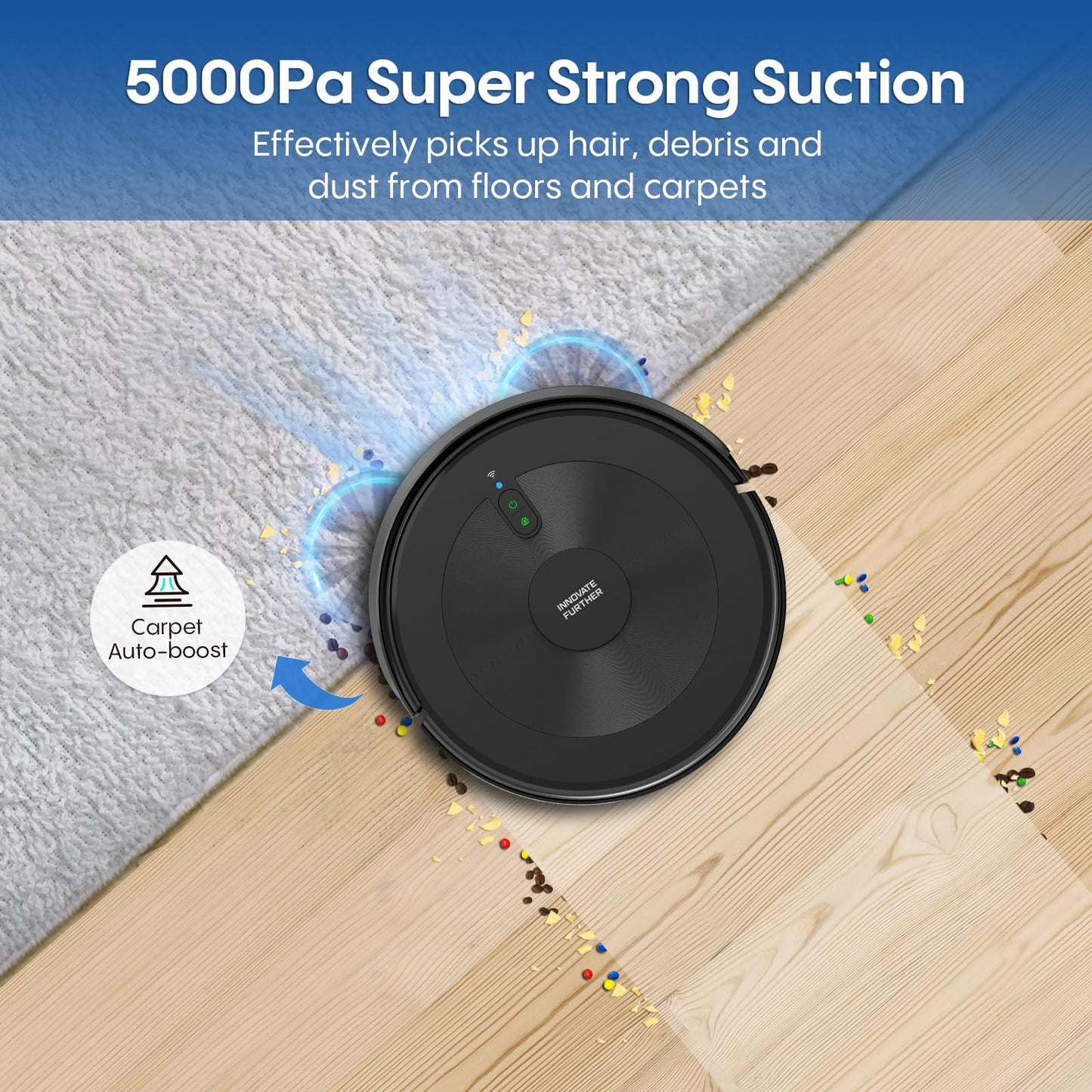 Robot Vacuum and Mop:5000Pa 3-in-1 Robotic Vacuum with Intelligent Navigation, Alexa & APP Control, Schedule Cleaning, Robotic Vacuum Cleaner Ideal for Pet Hair, Hard Floor, Carpet, Slim and Quiet