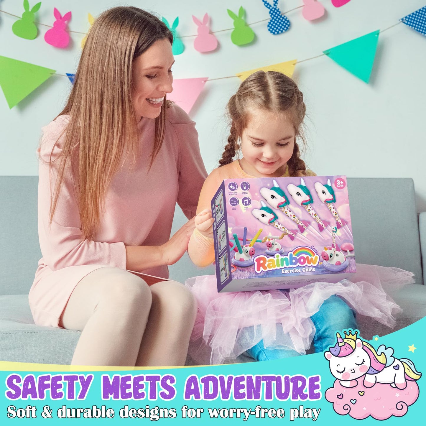 Unicorn Toys for Girls - 3 in 1 Outdoor Toys for Kids Ages 4-8: Stomp Rocket Launcher, Musical Jumping & Ring Toss Games with Remote Control - Outside Toys for 3 4 5 6 7 8 Year Old Girls Birthday Gift