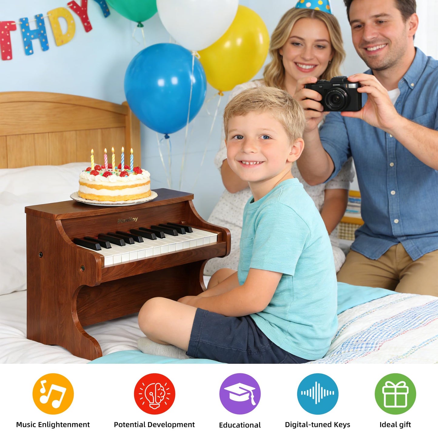 PLAMILOY Kids Piano, Toddler 25-Keys (Upright) Wooden Digital Keyboard Piano, First Instrument Toy for Baby Beginner 3 Ages+, Surprise Educational Early Learning Birthday Gift for Boys Girls