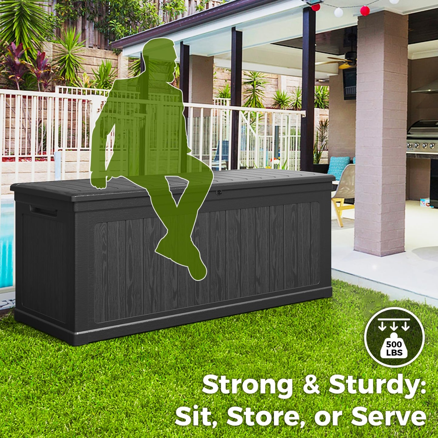 Lyromix 260 Gallon Outdoor Storage Box, UV-Resistant Waterproof Deck Box Outdoor with Lockable Design (Lock Not Included) and Hydraulic Lid, Patio Storage Bin for Cushions and Garden Tools, Black