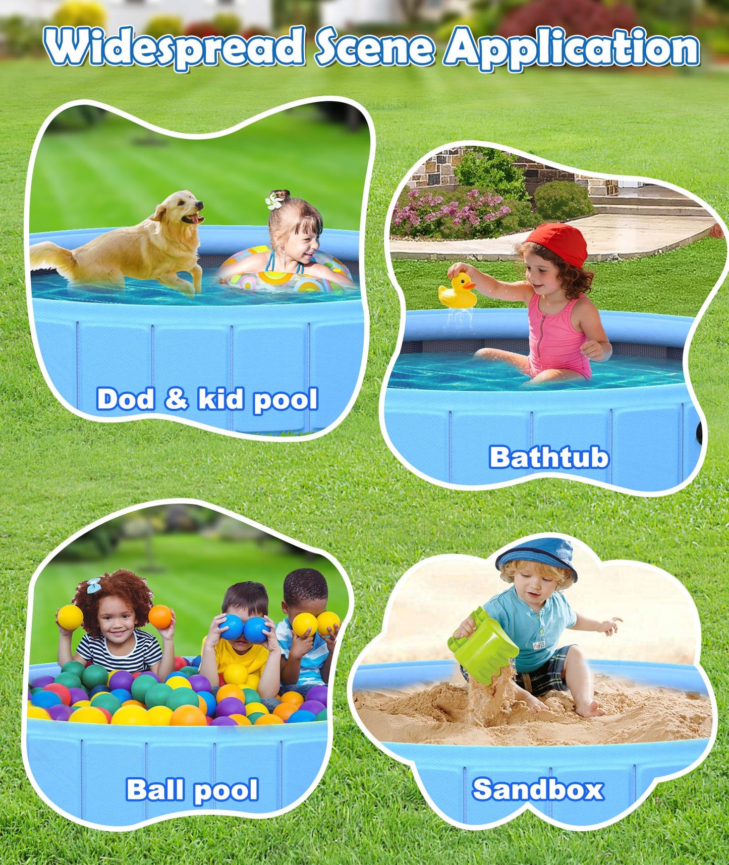 EPN Large Foldable Dog Pool β 0.55MM PVC 2-in-1 Portable Bathtub & Sprinkler for Dogs, Cats, Kids β Heavy Duty, Non-Slip, Summer Water Toy (79 in)