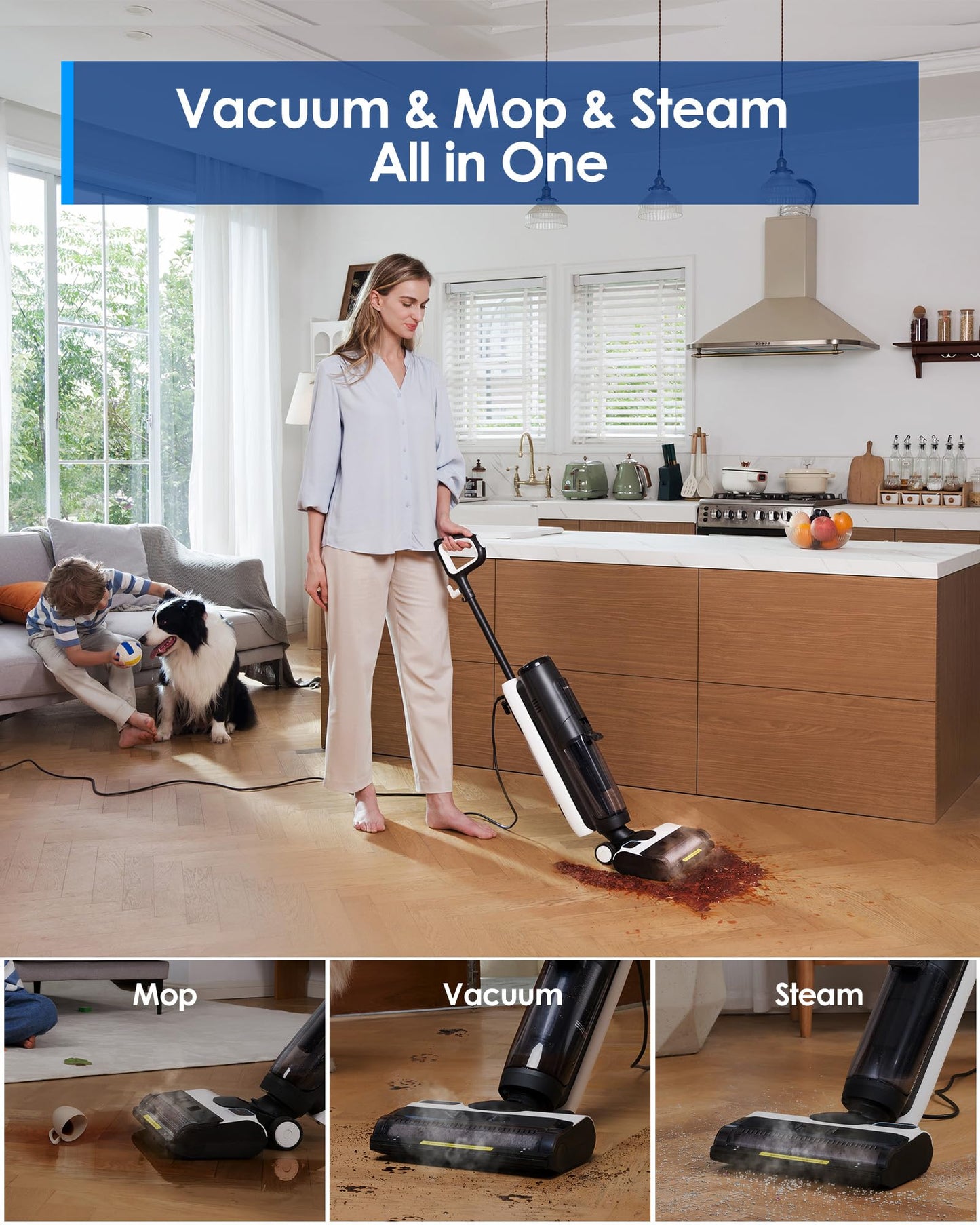 Tineco iFLOOR 5 Steam Wet Dry Vacuum All-in-one, Steam Mop Hardwood Floor Cleaner Great for Sticky Messes, 248℉ High-Temp Steam, Self-Cleaning with steam