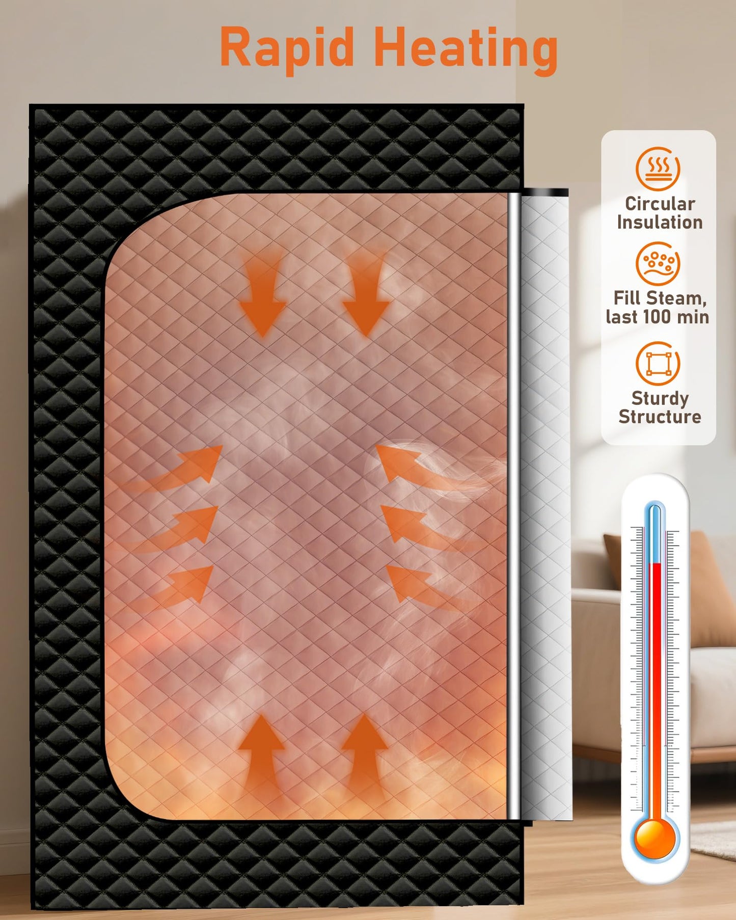 Sauna Box, Portable Steam Sauna, Portable Sauna for Home with 3L 1200W Steamer, 9 Levels, Folding Chair, Extra Large Size (2.6' x 2.6' x 5.9'), Full Body Sauna Tent for Relaxation, Detoxification