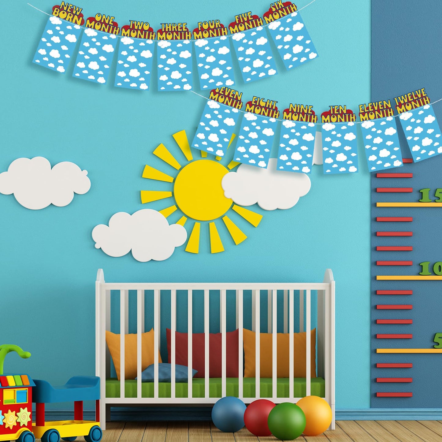 Oudain Cartoon 1st Birthday Photo Banner for Baby from Newborn to 12 Months Inspiration 1st Birthday Party Decorations for Girl Boy Monthly Milestones Garland