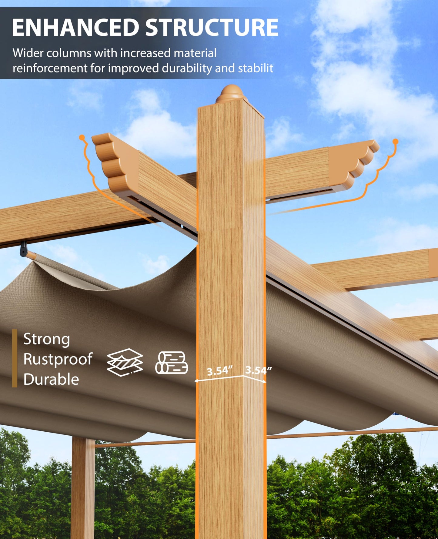 Garvee 10x13 ft Outdoor Pergola with Retractable Canopy – Upgraded Aluminum Faux Wood Grain Metal Patio Pergola for Modern Backyard Deck, Porch, Grape Trellis in Khaki