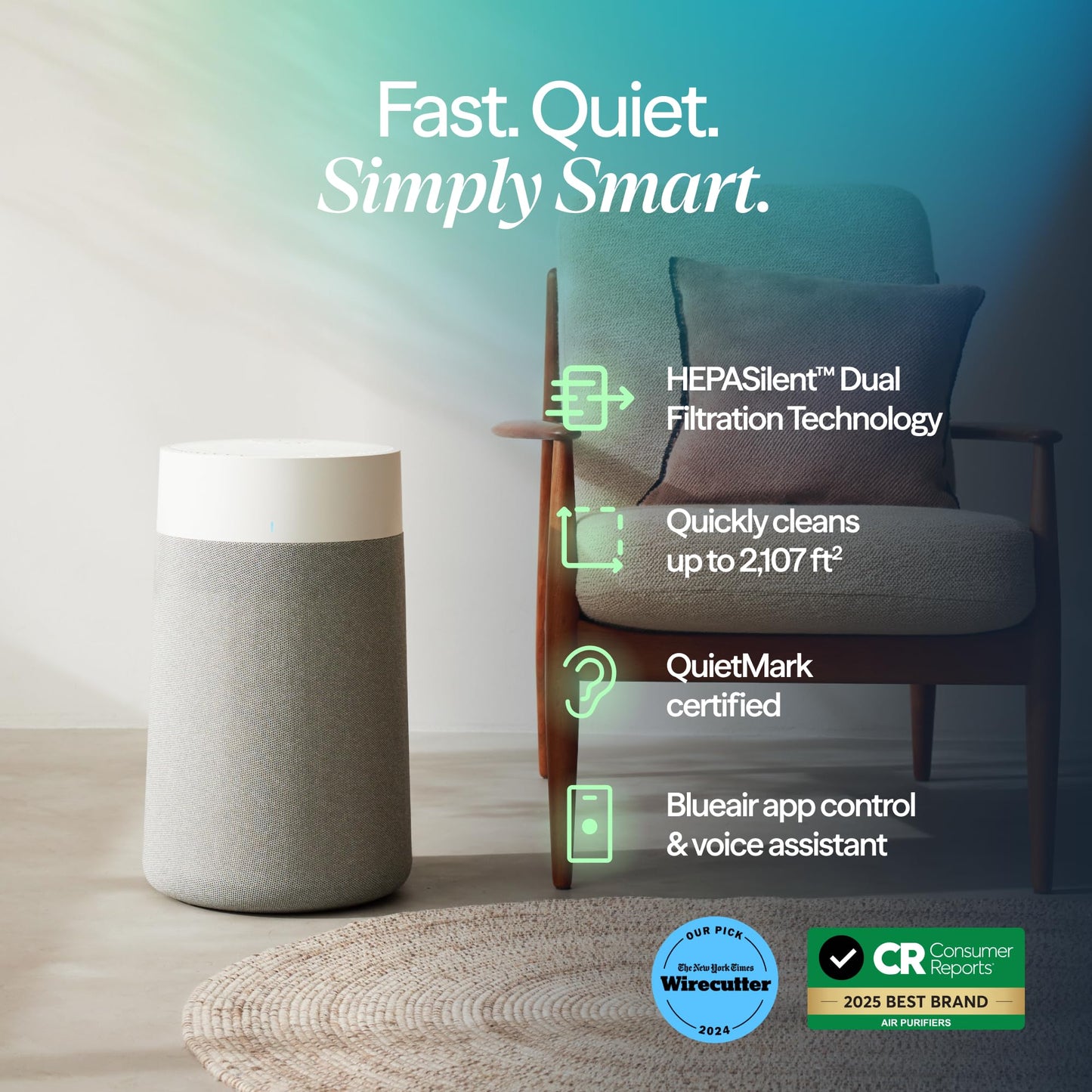 BLUEAIR Air Purifiers for Medium Rooms, Bedroom, Kitchen, Cleans 1,858 sqft in one hour, HEPASilent Smart Air Cleaner for Home, Pets, Allergies, Virus, Dust, Mold, Smoke - Blue Pure 311i Max