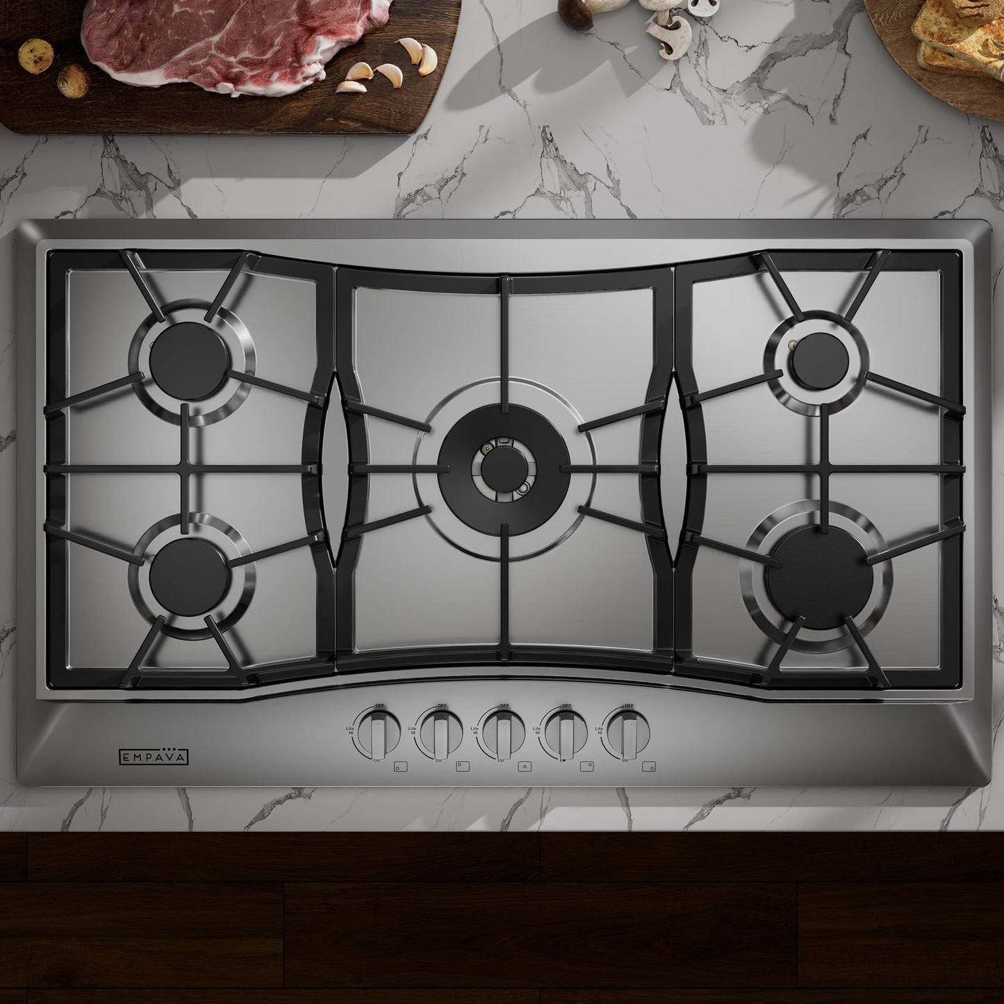 Empava 36 Inch Gas Cooktop with 5 Sealed SABAF Burners, Stainless Steel Built-in Stove Top, Auto Electric Pulse Ignition, Flame Failure Protection, LPG/NG Convertible
