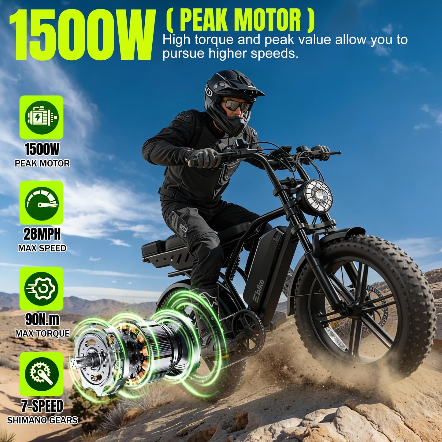 TST Electric Bike for Adults, 1500W Peak Motor Ebike with 48V 15Ah Built-in Battery, 60 Miles Range 28 MPH Upgraded Electric Bike, 20" All-Terrain Fat Tire E Bike