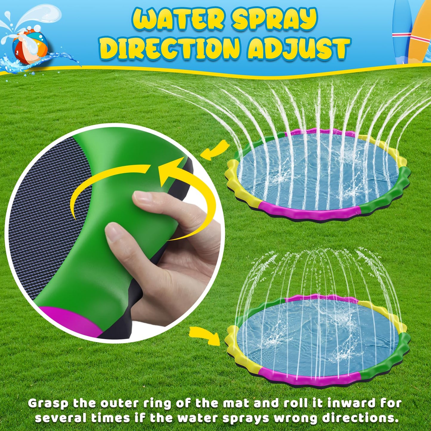 Glowpoint 130” Extra Large Non-Slip Splash Pad for Kids & Dogs, 11FT Outdoor Water Sprinkler Pad, 0.5mm Thickened Tear-Resistant PVC, Kids Water Toy & Dog Pool for Backyard Family Fun
