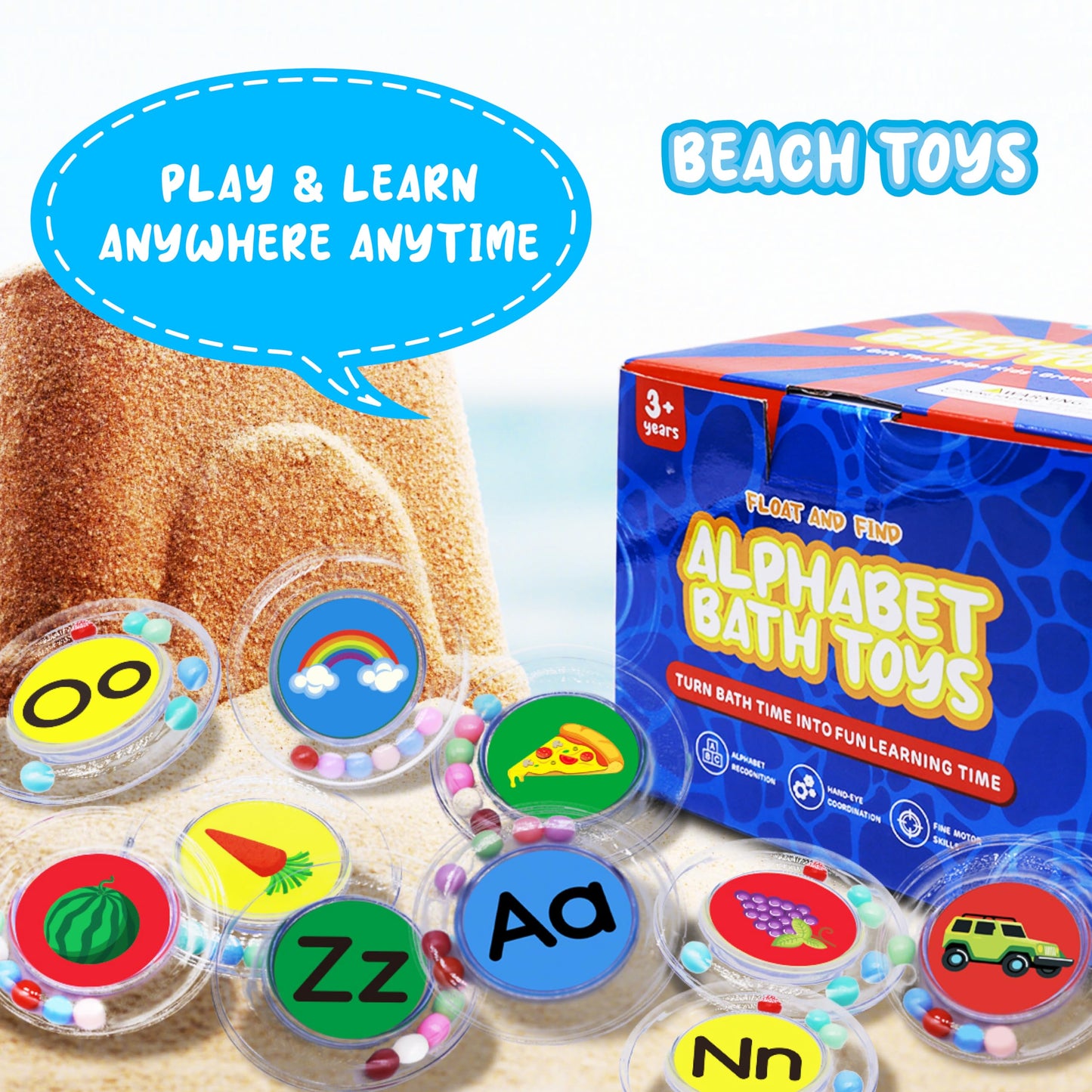 BeneSesqiu 26pcs Letters Floating Alphabet Bath Toys Ring, Mold Free Bathtub Toys Water Pool Toys Set with Mesh Bag for Kids Babies Toddlers Ages 2 3 4 - Preschool ABC Learning Educational Gifts
