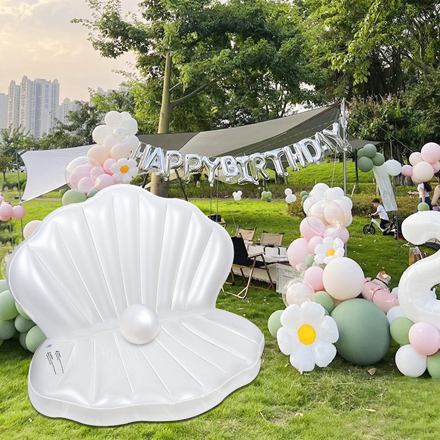 Zcaukya Inflatable Seashell Pool Float, Giant Clam Air-Filled Toys with Pearl Ball for Kids Birthday Party Swimming Pool Summer Beach Party Mermaid Ocean Theme Party Decor