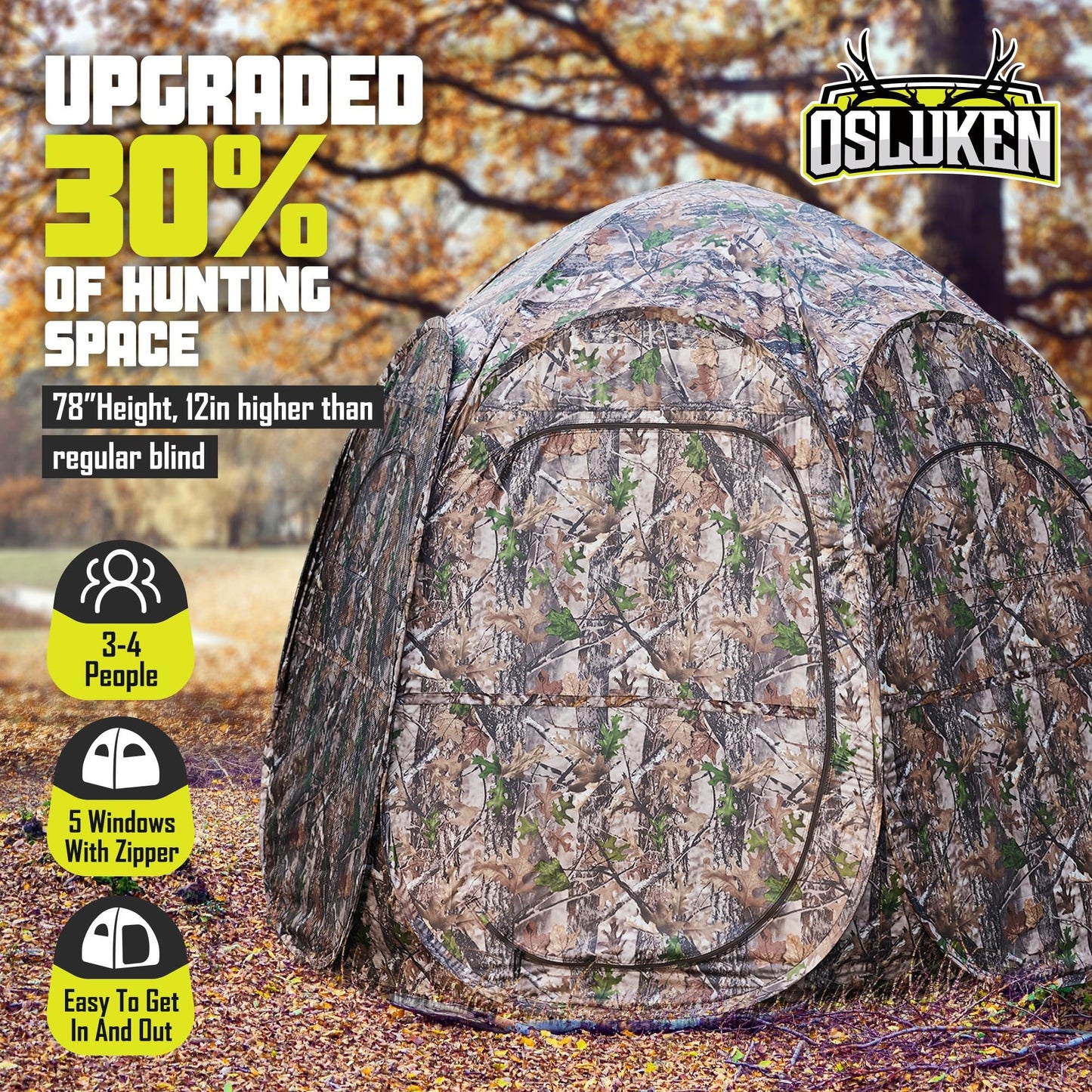 ๐ฎ๐ฌ๐ฎ๐ฐ ๐๐ฉ๐ ๐ซ๐๐๐๐ See Through Hunting Blind Ground, 3-4 Person Ground Blinds for Deer Hunting, 6-Sided Larger Pop Up Blinds, Camo Tent for Hunting Turkey with Carry Bag 84" x 74" x 78"H