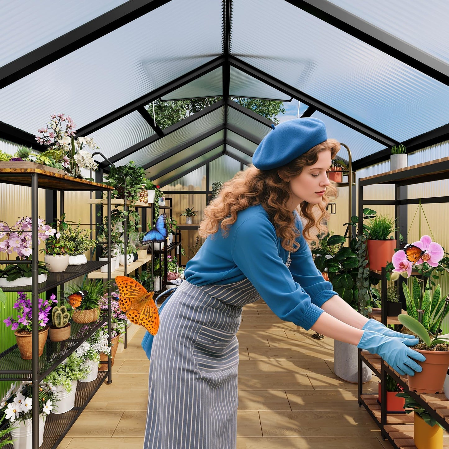 6X10FT Greenhouse, Aluminum Polycarbonate Green House, Green Houses for Outside with Sliding Doors, Outdoor Greenhouse with Ajustable Roof Vent, Withstands Bad Weather for Garden, or Backyard, Black