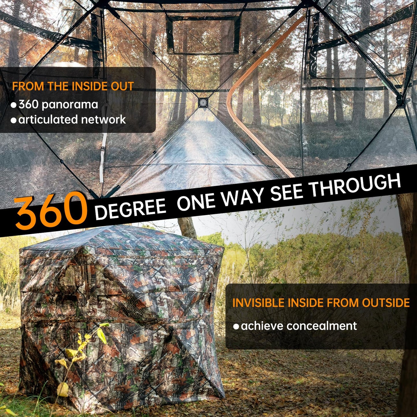 JOMAILIEEL 360 Degree See Through Ground Blinds for Deer and Turkey, Pop Up Deer Blind with Double Doors, Portable Carry Bag and Quiet- Fast Setup (3-4 Person)