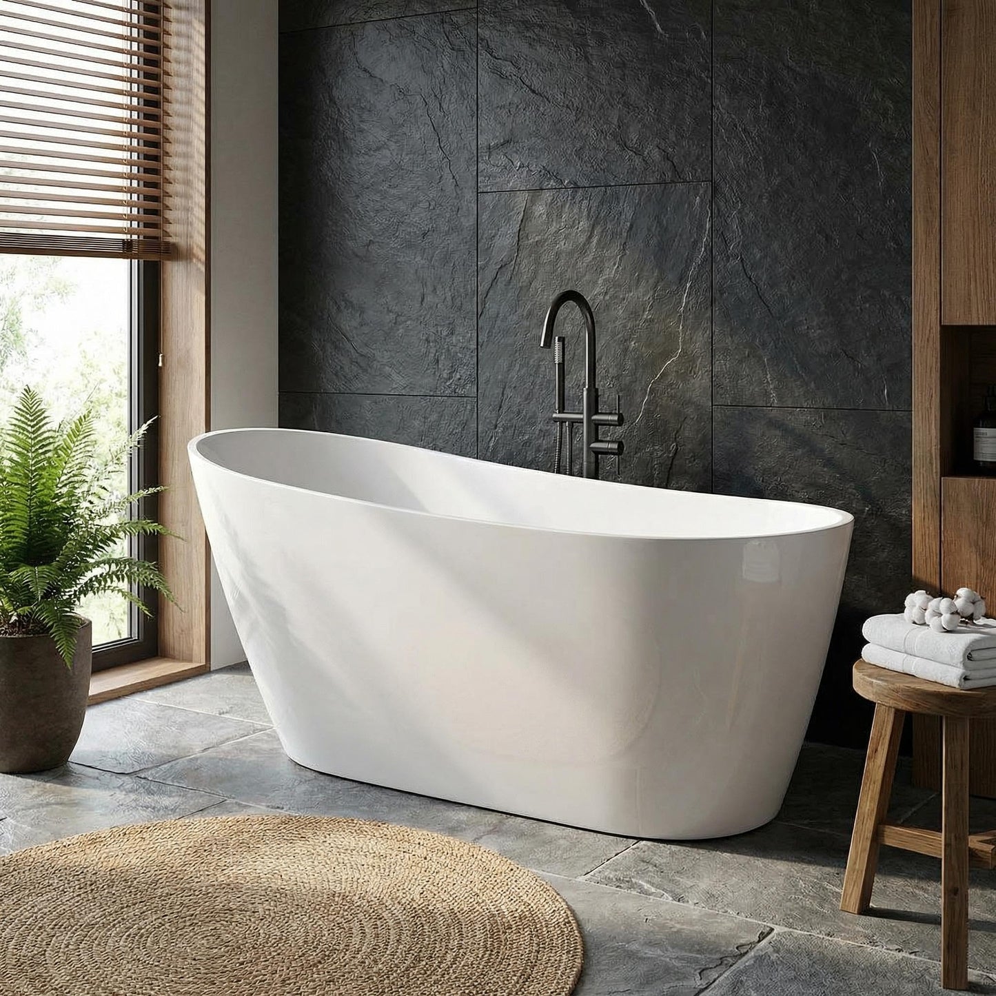 59" Acrylic Freestanding Soaking Bathtub, Free Standing Tub, Stylish Stand Alone Contemporary Soaking Tub with Integrated Overflow and Drain In Chrome, cUPC Certified