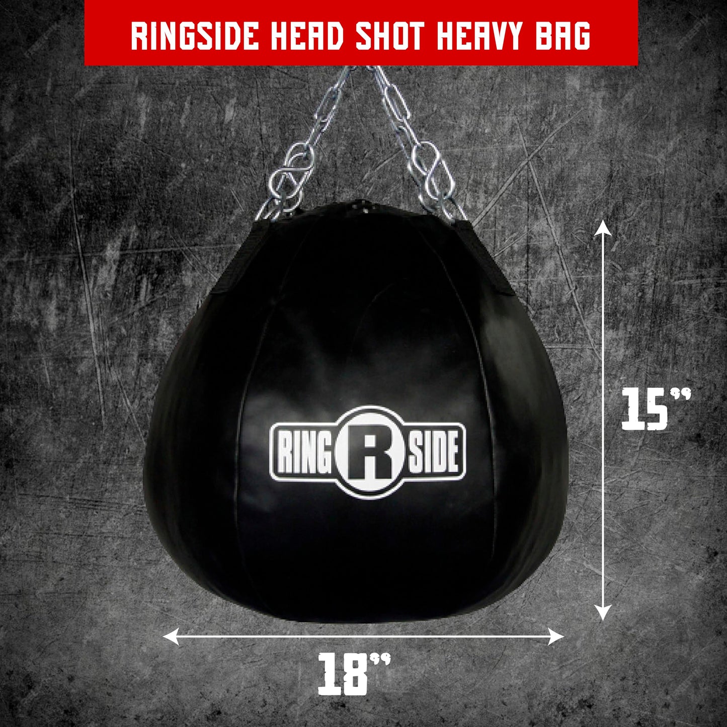 Ringside Head Shot Heavy Bag, Soft-Filled, Powerhide Punching Bag for Boxing, MMA, Muay Thai, and More, Includes Heavy Bag Chain and Swivel, 55 Pounds, 15" x 18", New Version