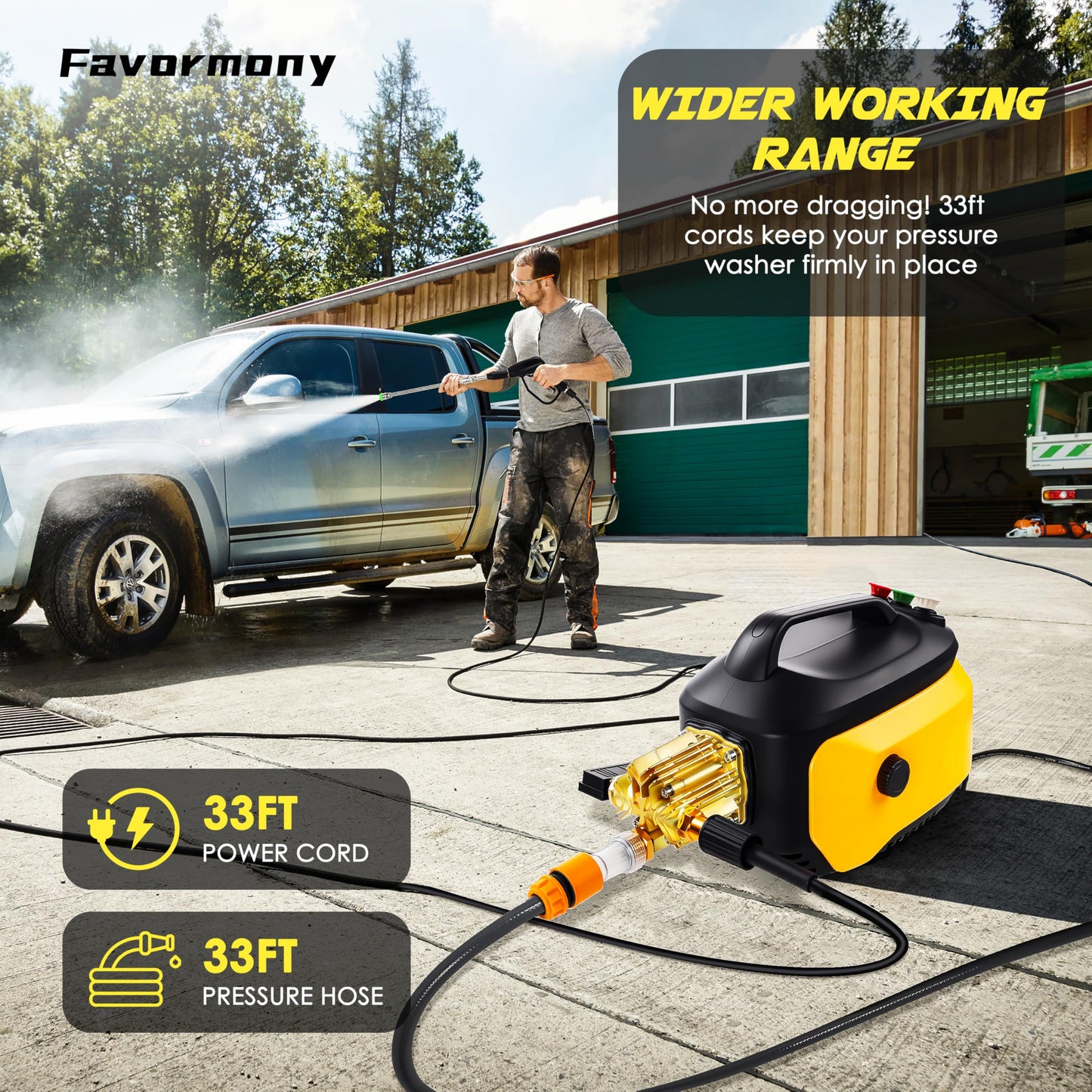 Pressure Washer, High Power Washer with 3 Quick Connect Nozzles, Inlet Hose & Foam Cannon for Cars/Fences/Driveways/Patios/Home Cleaning
