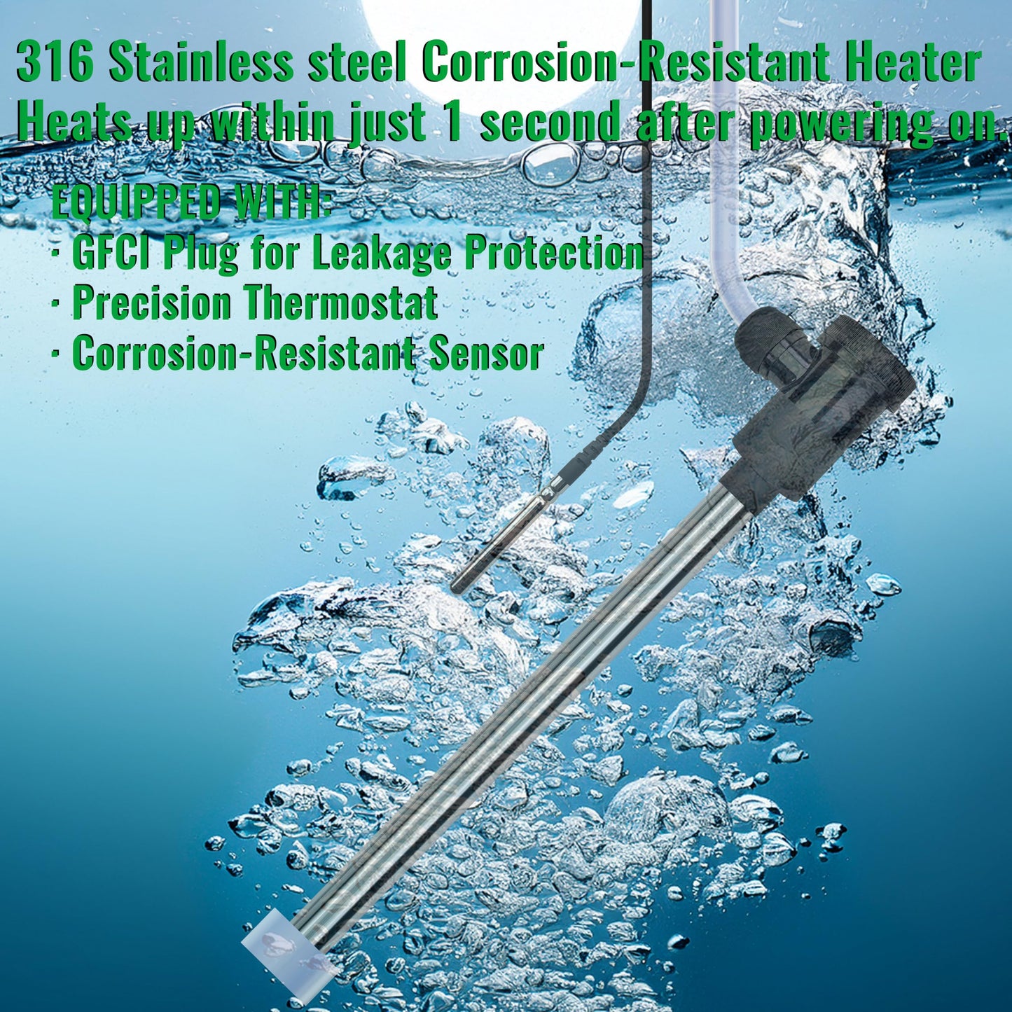 3500W 240V Immersion Water Heater of Hot Tub & Inflatable Pool – Portable Fully Submersible Electric Heater with Thermostat & GFCI for Bathtub, Sap, Above Ground/Inground Pool & Baptismal Pool etc
