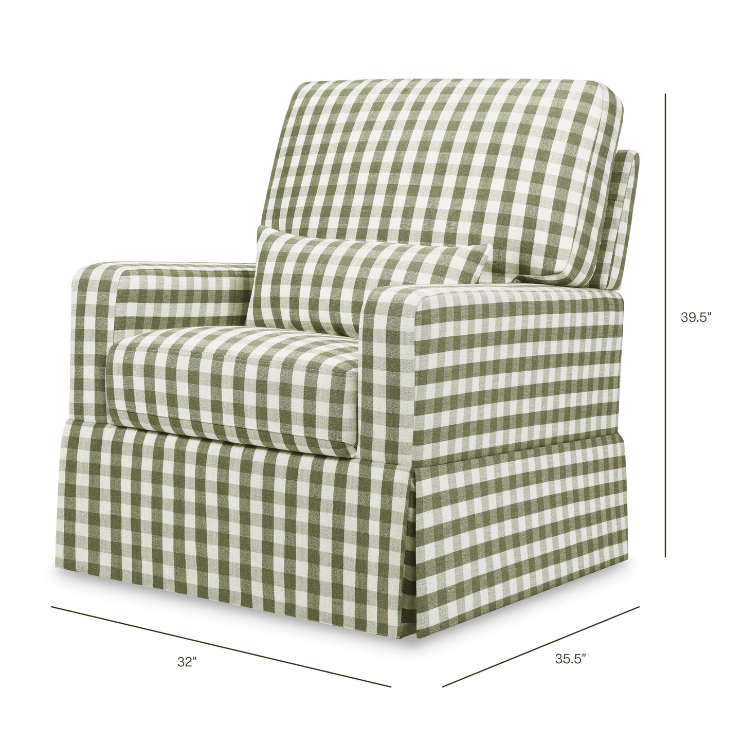 Namesake Crawford Pillowback Comfort Swivel Glider in Green Gingham, Water Repellent & Stain Resistant, Greenguard Gold & CertiPUR-US Certified