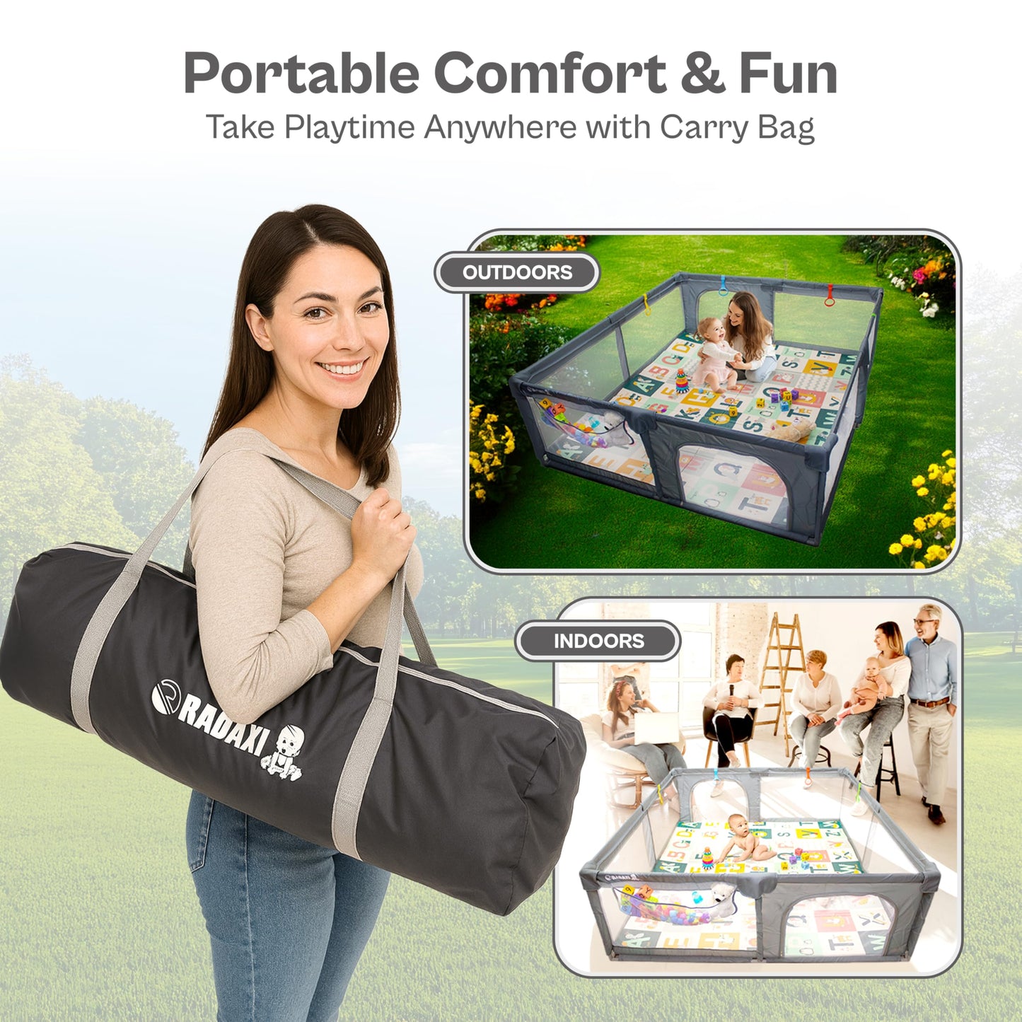 Baby Playpen with Mat 79x71 Inch Large Playpen for Babies and Toddlers Playard with Zipper Gate Safety Fence Play Pen with Soft Breathable Mesh Indoor & Outdoor Kids Activity with Playmat Dark Gray