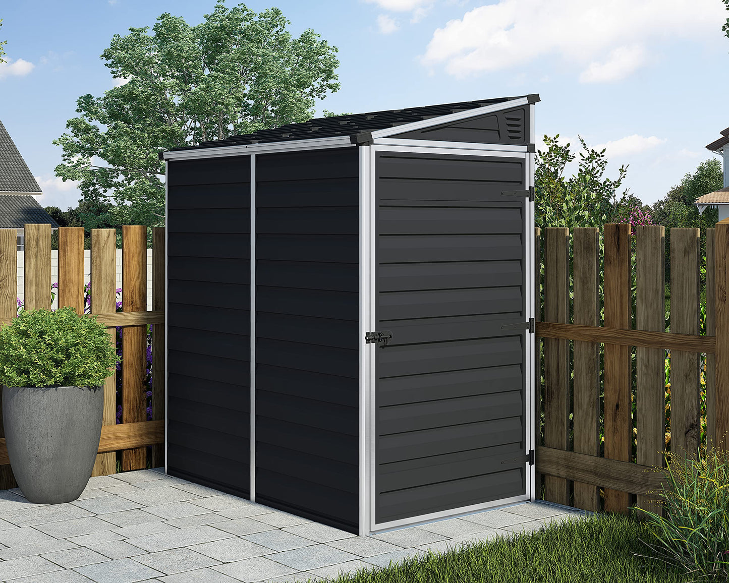Palram - Canopia Skylight 4' x 6' Lean-to Storage Shed, Midnight Gray DIY Backyard Shed, Polycarbonate Panels, Aluminum Frame Outdoor Storage for Lawn Mower, Bike, Garden Tools