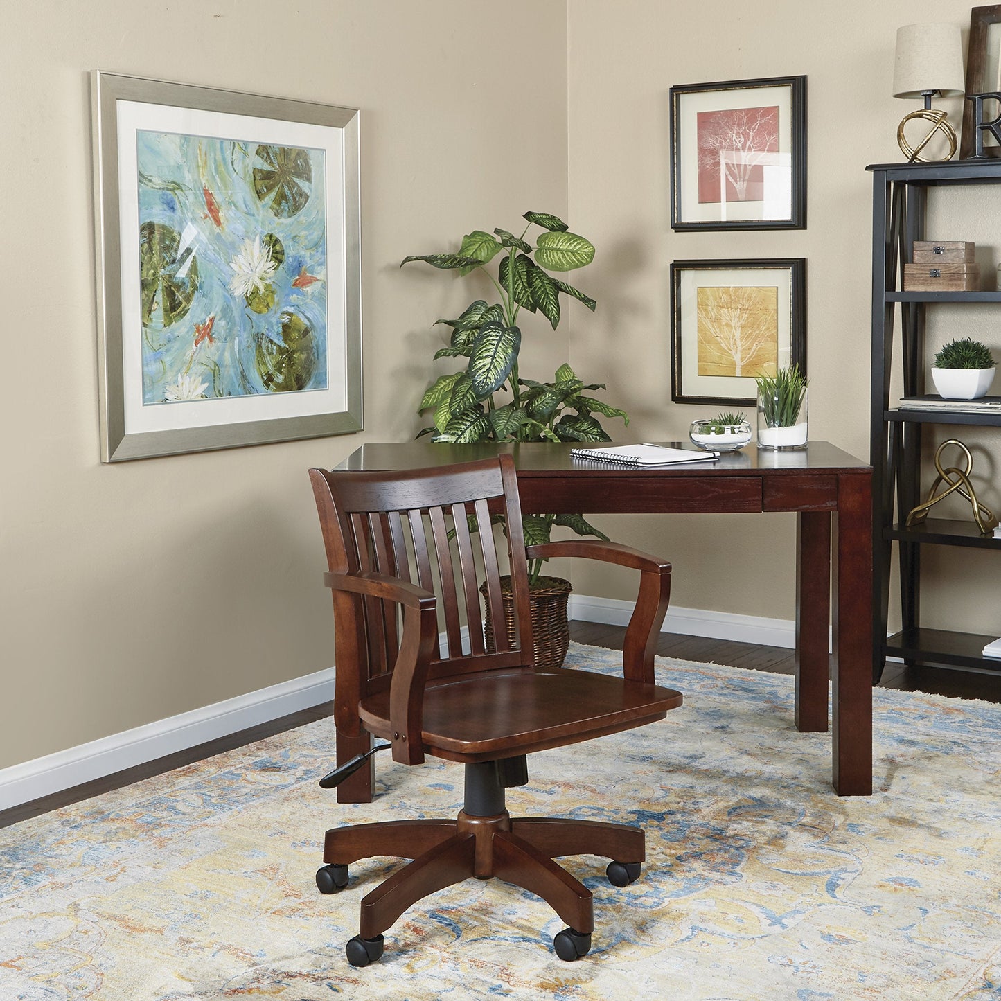 OSP Home Furnishings Deluxe Wood Banker's Home Office Desk Chair with Adjustable Height, Locking Tilt and Heavy Duty Base, Espresso Finish
