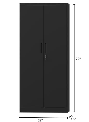 Maemttes 72" Metal Storage Cabinet with Doors and Shelves, Tall Garage Cabinets Lockable File Cabinet, Heavy-Duty Locker Cabinet Tool Cabinets for Garage, Office, Home, Kitchen (Black)