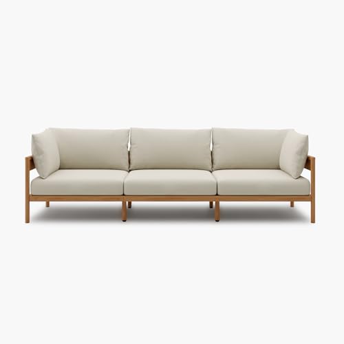 Acanva Modern Outdoor Patio Furniture Set, All-Weather Aluminium Conversation Sectional Sofa with Thick Cushions for Backyard, Garden, Porch, Couch, Beige