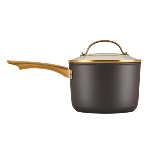 Farberware Forged Induction Ceramic Nonstick Pots and Pans Set with Lids and Kitchen Cooking Tools - Dishwasher Safe, Suitable for All Stovetops, 12 Piece Cookware Set - Black and Gold