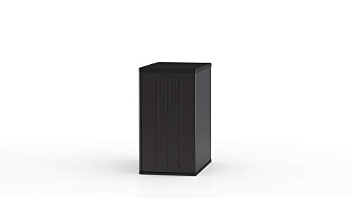Suncast Heavy-Duty Resin Outdoor Storage Cabinet, 30" W x 20.25" D x 36" H Dark Grey Base Garage Storage Cabinet with Lockable Doors and Metal Reinforced Shelves, Made in The USA