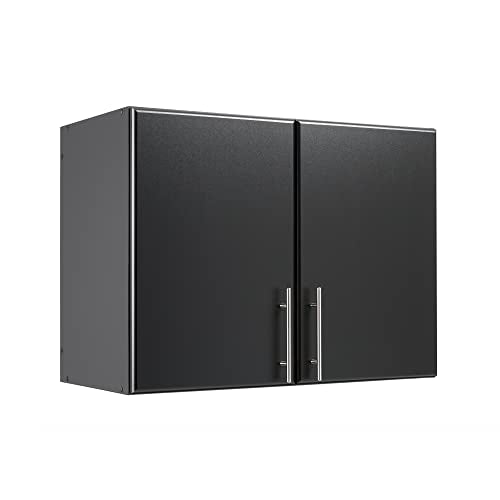 Prepac Elite 32” 2-Door Storage Cabinet, Wall Mounted Laundry, Kitchen & Garage Storage Cabinet with Adjustable Shelf, 32”W x 24”H x 16”D, Black