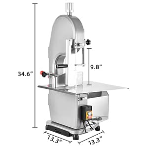 110v 1500W Electric Meat Bone Saw Machine for Home or Commerce Cattle Sheep Pig Fish Cut, 0.4-7.1 Inch Cutting Thickness, Table Size 18.8" x 14.9" With 5 Saw Blades