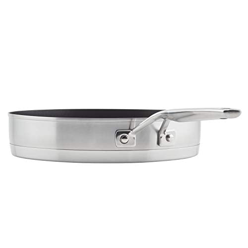 KitchenAid 3-Ply Base Brushed Stainless Steel Induction Pots and Pans Set with Nonstick Round Grill Pan and Lids, Dishwasher Safe, 10 Piece Cookware Set, Brushed Stainless Steel