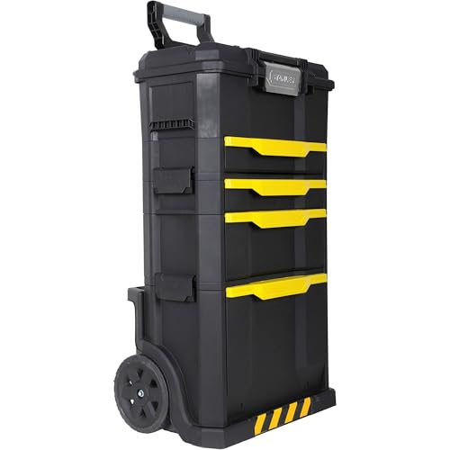 STANLEY Rolling Workshop Toolbox, Detachable Toolbox with Drawers, Flip Bin, Back Pocket, 7 Heavy Duty Wheels, 1-79-206