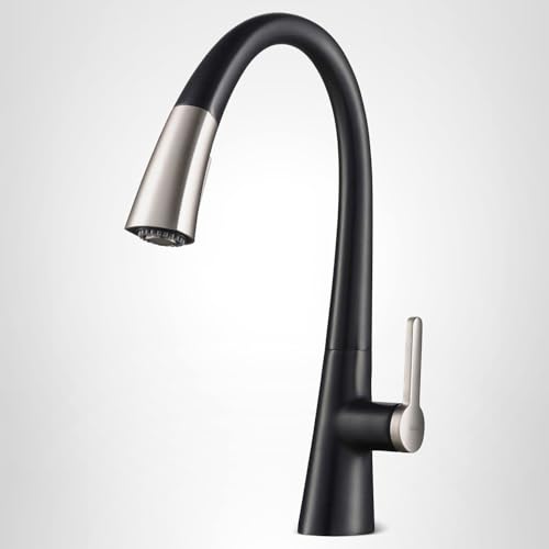 Kraus KPF-1673SFSMB Nolen Dual Function Pull, Faucets for Kitchen Sinks, Single-Handle, 16 3/8 Inch, Spot Free Stainless Steel/Matte Black
