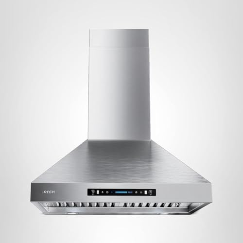 IKTCH 36-inch Wall Mount Range Hood 900 CFM Ducted/Ductless Convertible, Kitchen Chimney Vent Stainless Steel with Gesture Sensing & Touch Control Switch Panel, 4 Pcs Adjustable Lights