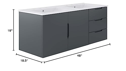 Modway Vitality 48" Double Sink Bathroom Vanity, Gray White