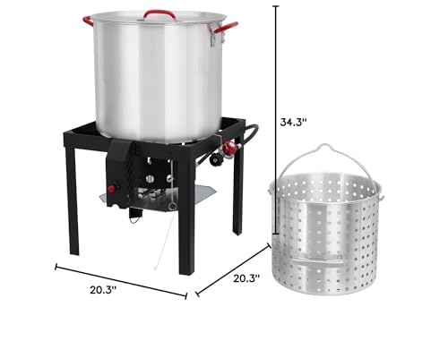 80 Qt Seafood Boil Pot, Aluminum Crawfish Boiler with Steam/Boil Basket & Strainer, 110000BTU Propane Jet Burner w/Support Rack & Lifting Hook, 0-10 PSI Regulator, Outdoor Cooking Shrimp Crab Boiler