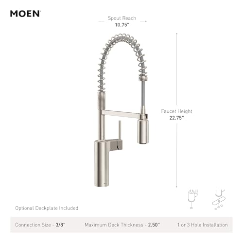 Moen Inara Matte Black Spring Pulldown Kitchen Faucet with Pre-Rinse and Power Boost, Modern Kitchen Faucet, One-Handle Easy Installation, 87863BL