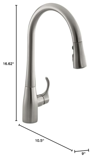 KOHLER 596-VS Simplice Kitchen Sink Faucets with Pull Down Sprayer, 3-Spray Design, Vibrant Stainless Kitchen Faucets, High Arch