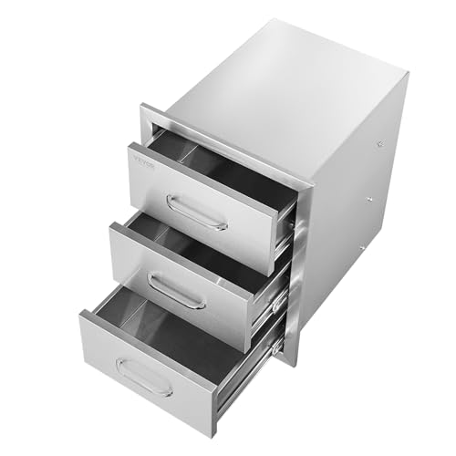 VEVOR Outdoor Kitchen Drawer 16" W x 21.5" H x 18" D, Outdoor Kitchen Cabinets, BBQ Drawer Stainless Steel, Flush Mount Triple Access, with Handle, BBQ Island, Outdoor Grill Patio Grill Station